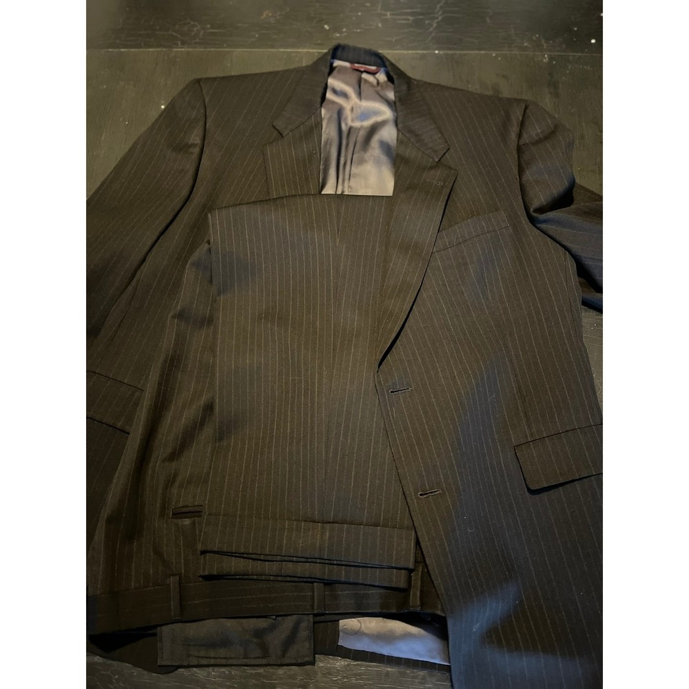 Hart‎ Schaffner and Marx Classic Pinstripe Wool Suit Dark Gray Two Piece Formal